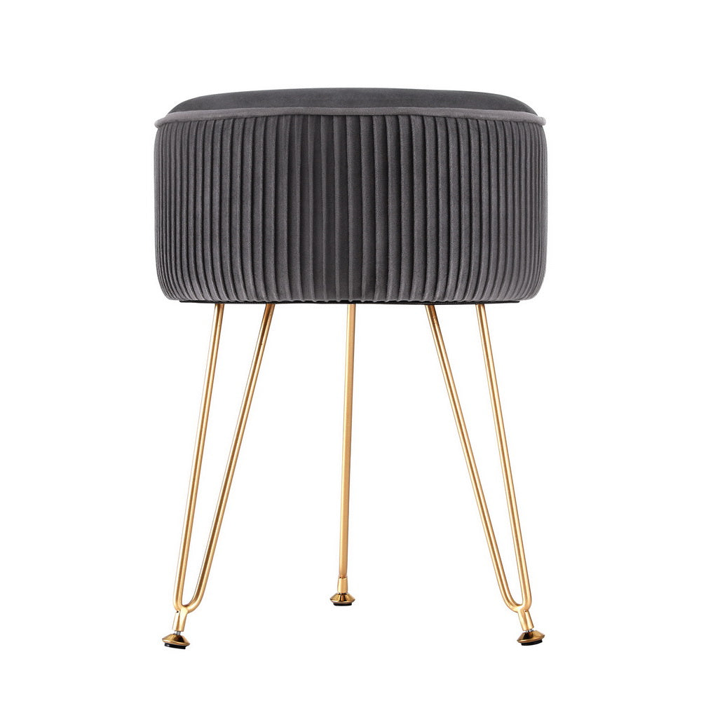 Artiss Ottoman Foot Stool Vanity Velvet Round Grey - VogueDecor.au