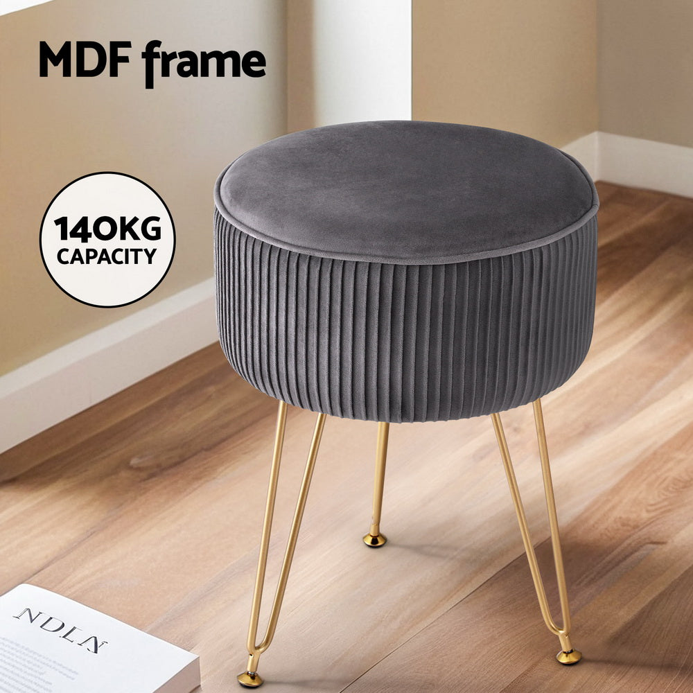 Artiss Ottoman Foot Stool Vanity Velvet Round Grey - VogueDecor.au