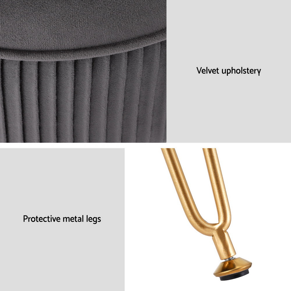 Artiss Ottoman Foot Stool Vanity Velvet Round Grey - VogueDecor.au