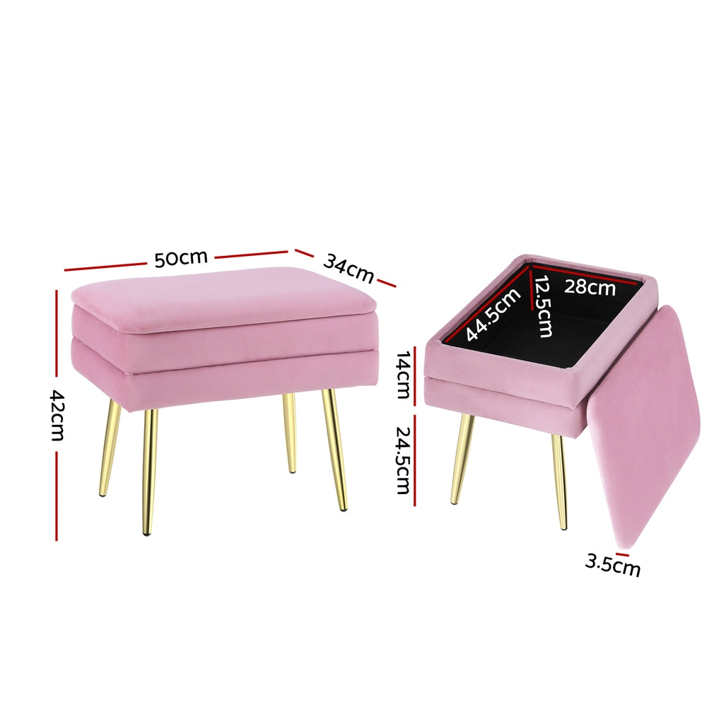 Artiss Ottoman Storage Foot Stool Vanity Velvet Pink - VogueDecor.au