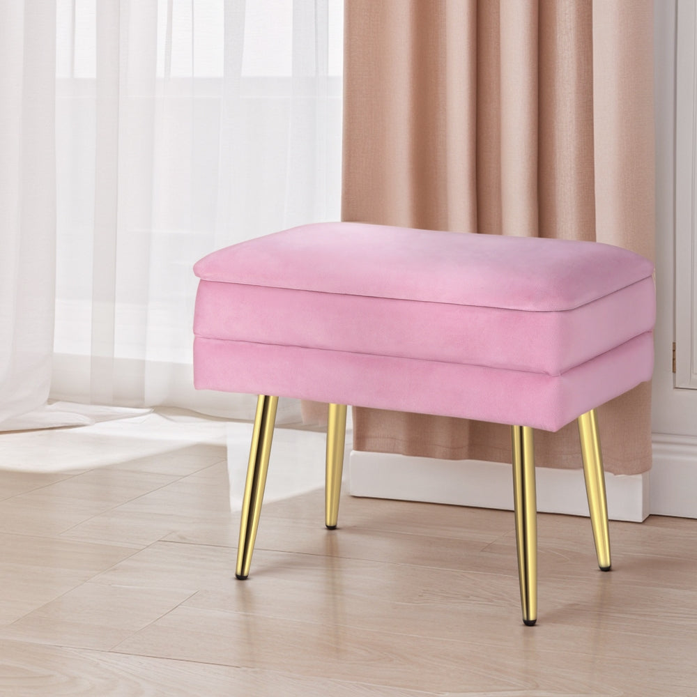 Artiss Ottoman Storage Foot Stool Vanity Velvet Pink - VogueDecor.au