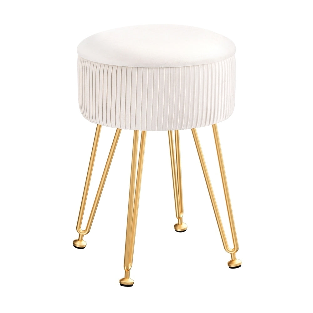 Artiss Ottoman Storage Foot Stool Vanity Velvet Round White - VogueDecor.au