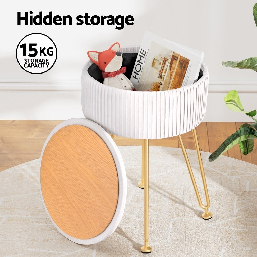 Artiss Ottoman Storage Foot Stool Vanity Velvet Round White - VogueDecor.au
