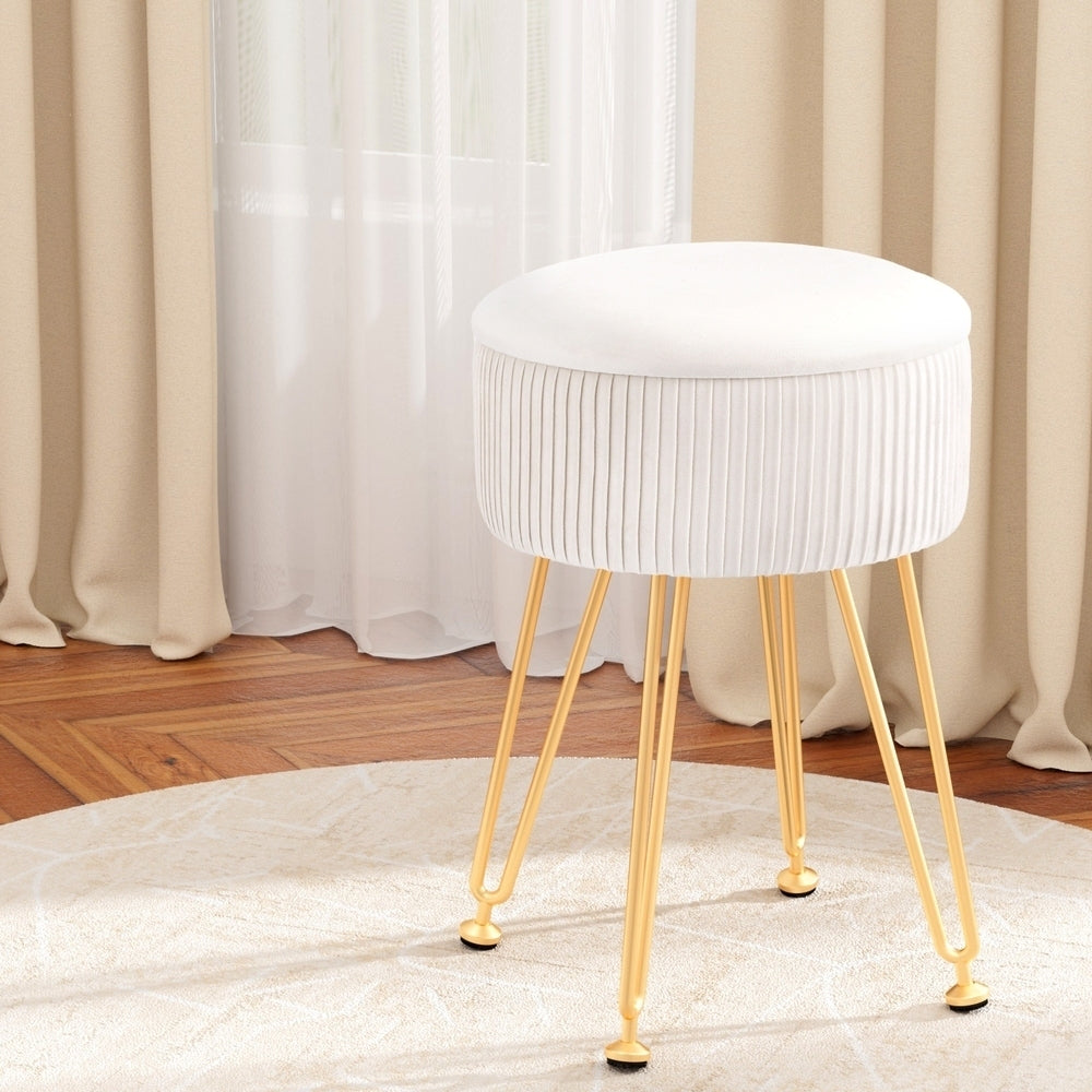 Artiss Ottoman Storage Foot Stool Vanity Velvet Round White - VogueDecor.au
