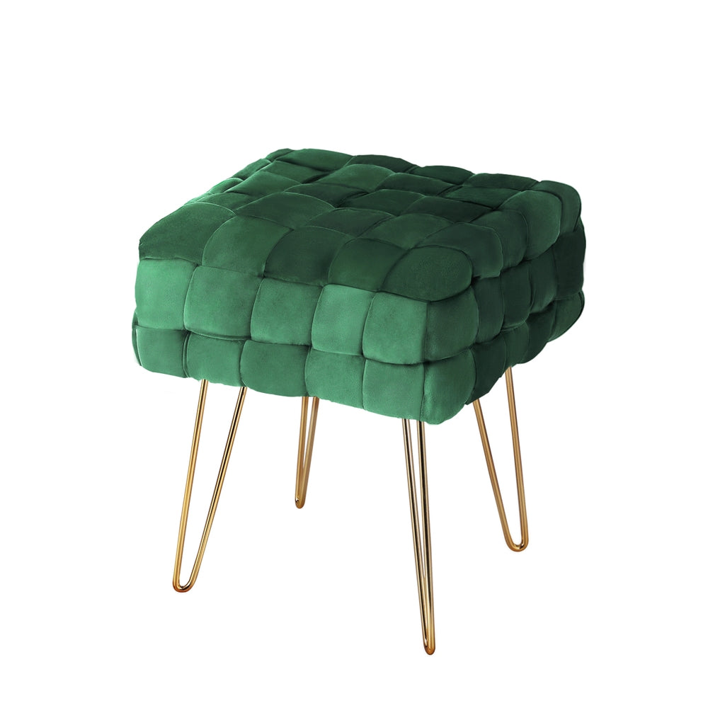 Artiss Ottoman Foot Stool Vanity Woven Velvet Green - VogueDecor.au