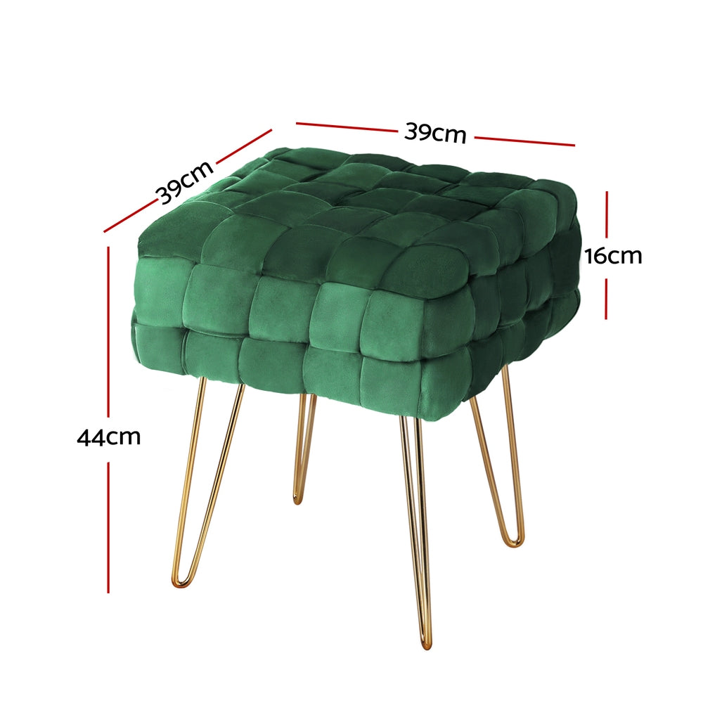 Artiss Ottoman Foot Stool Vanity Woven Velvet Green - VogueDecor.au