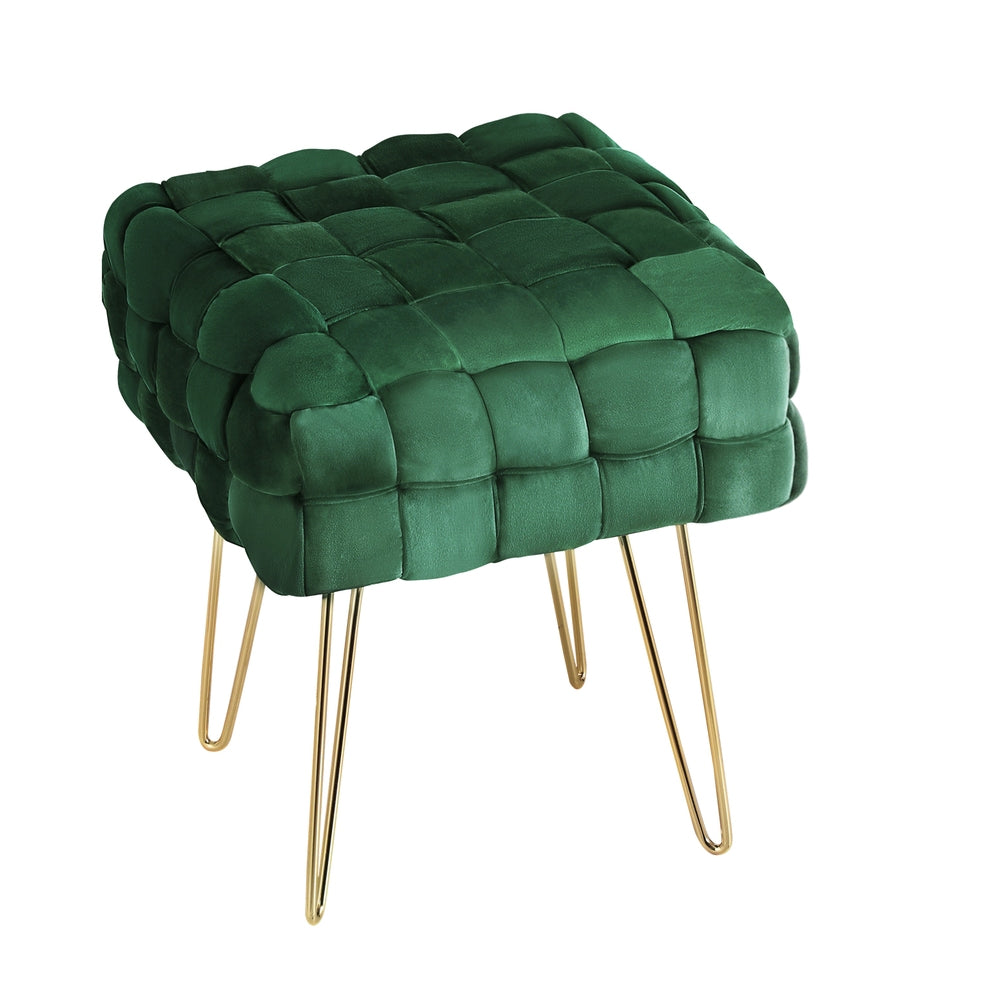 Artiss Ottoman Foot Stool Vanity Woven Velvet Green - VogueDecor.au