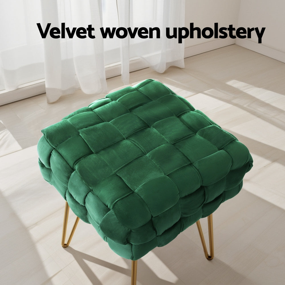 Artiss Ottoman Foot Stool Vanity Woven Velvet Green - VogueDecor.au