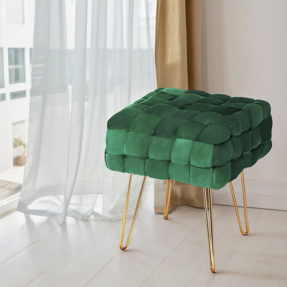 Artiss Ottoman Foot Stool Vanity Woven Velvet Green - VogueDecor.au