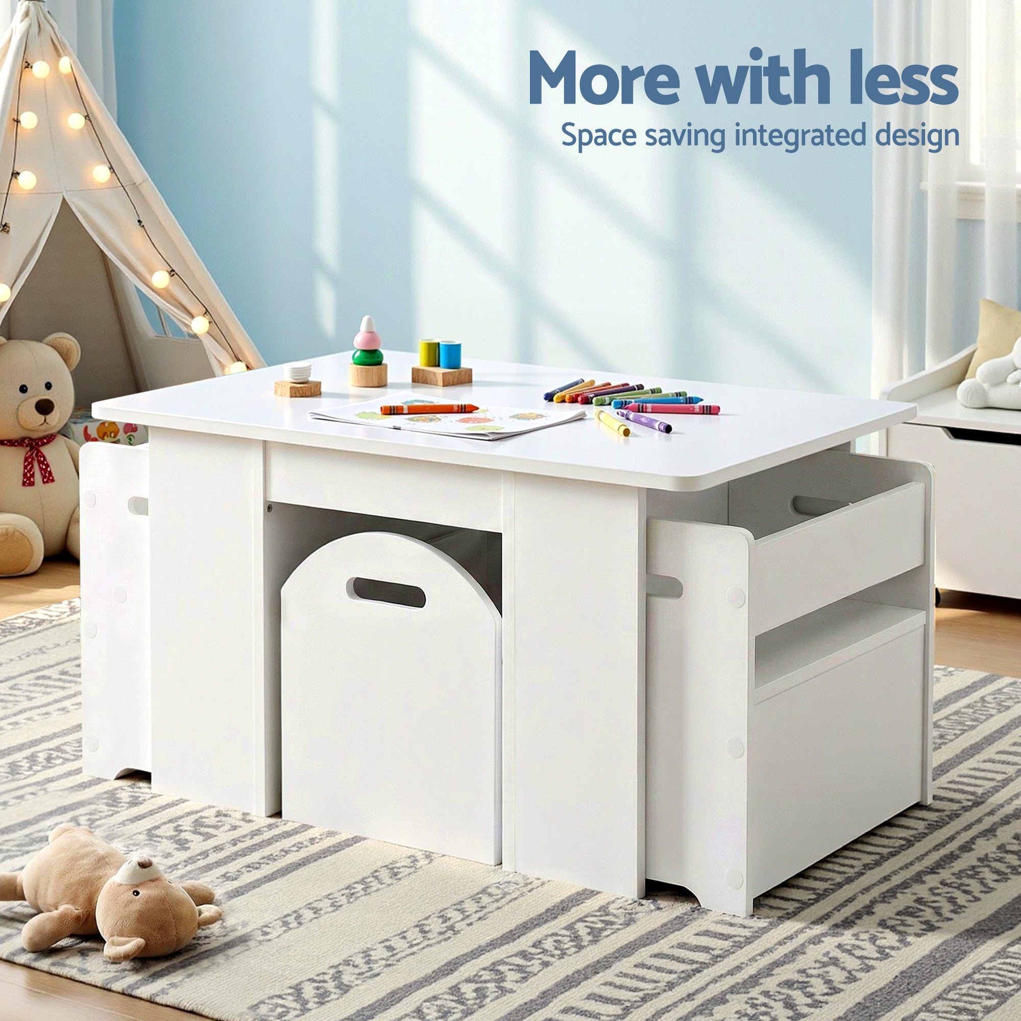 Keezi 3PCS Kids Table and Chairs Set Storage Toys Play Activity Desk