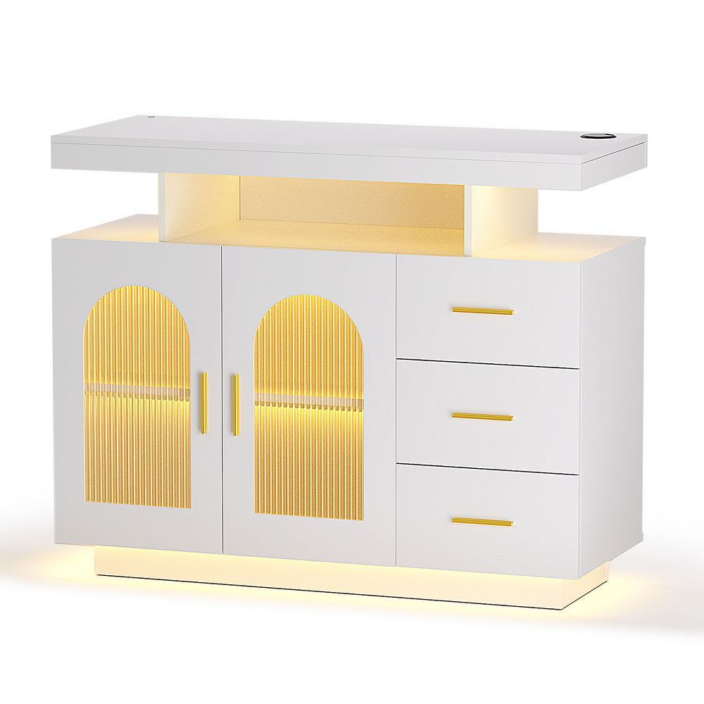 Artiss Buffet Sideboard Cabinet LED Clear Door Kitchen Storage Drawers White - VogueDecor.au
