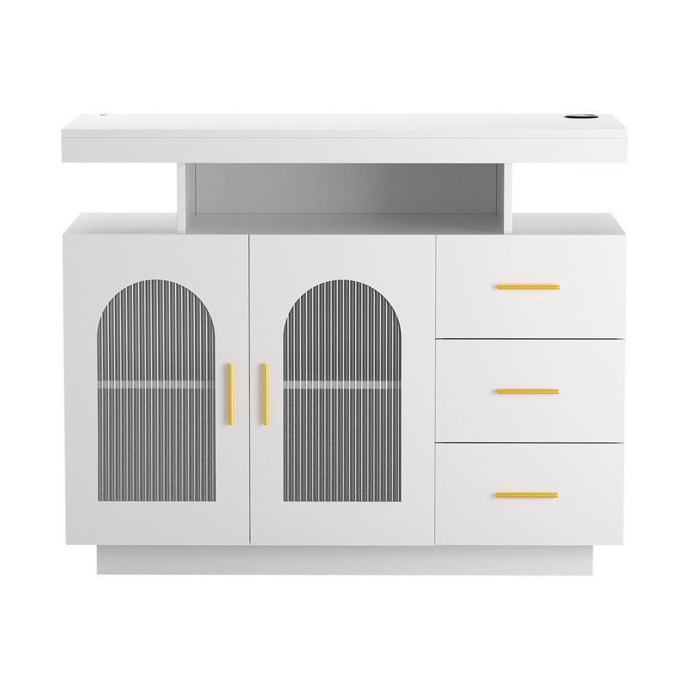 Artiss Buffet Sideboard Cabinet LED Clear Door Kitchen Storage Drawers White - VogueDecor.au