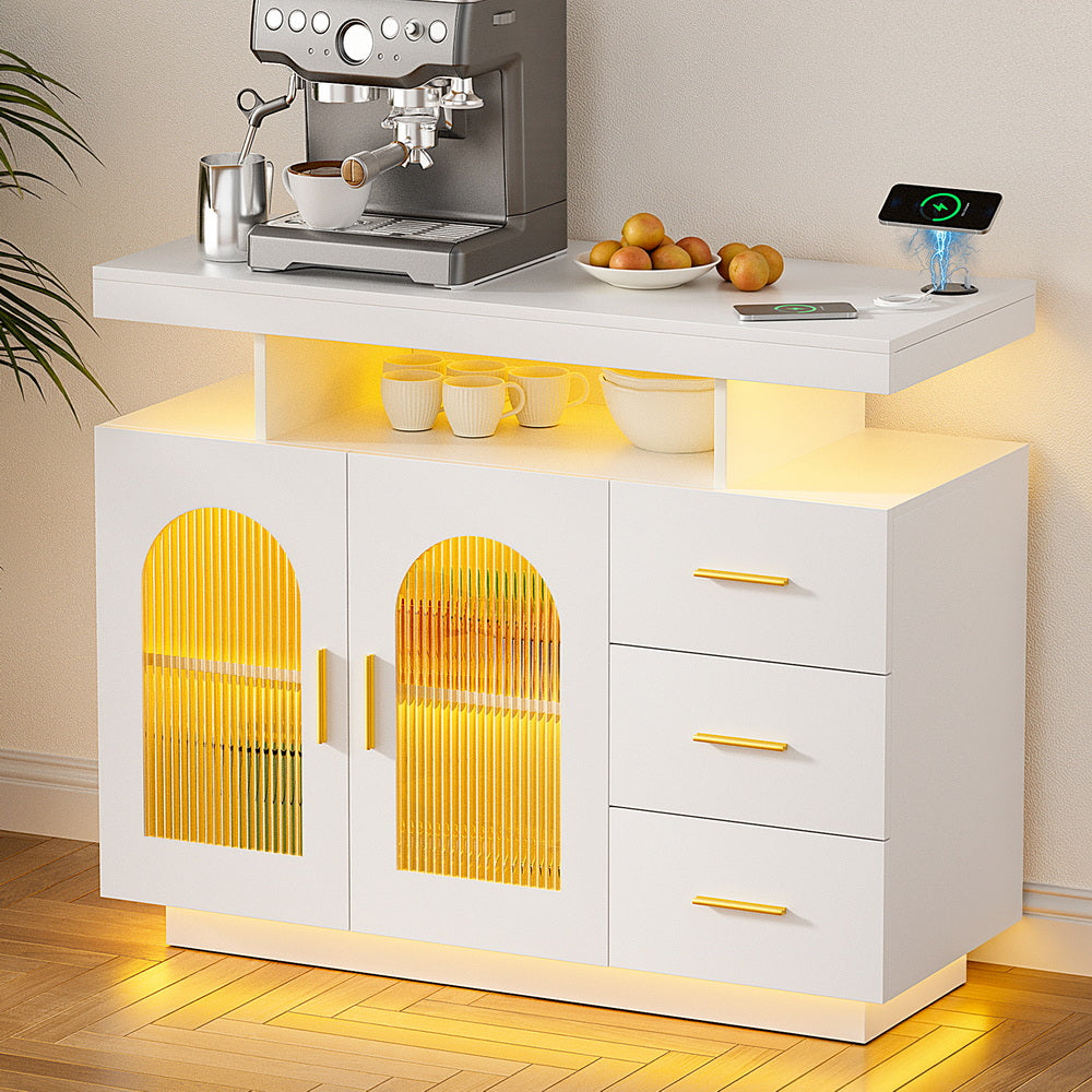 Artiss Buffet Sideboard Cabinet LED Clear Door Kitchen Storage Drawers White - VogueDecor.au
