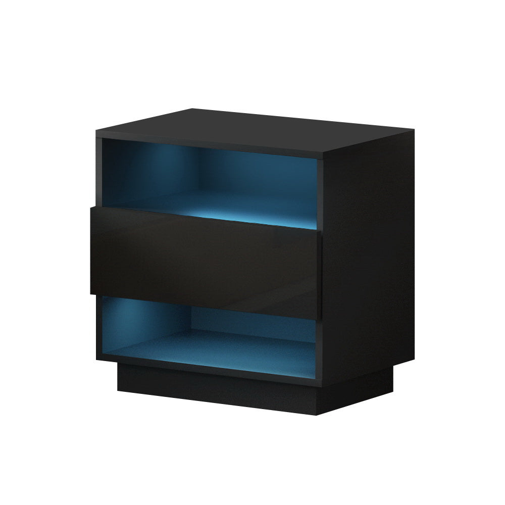 Artiss Bedside Table LED with 2 Shelves - HANA Black - VogueDecor.au