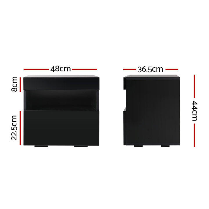 Artiss Bedside Table LED - HERES Black - VogueDecor.au