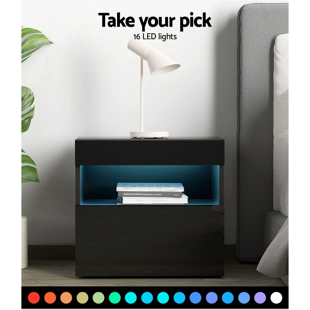 Artiss Bedside Table LED - HERES Black - VogueDecor.au