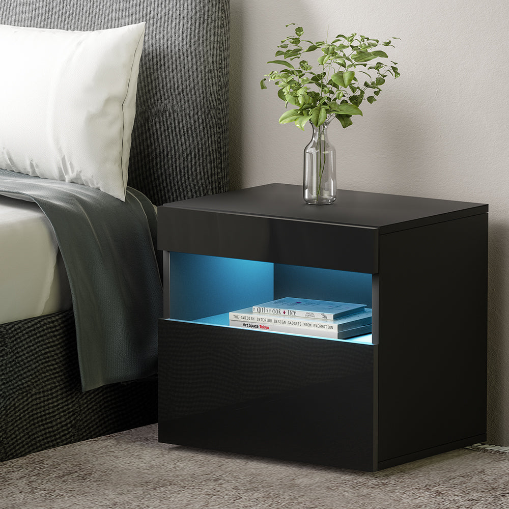 Artiss Bedside Table LED - HERES Black - VogueDecor.au