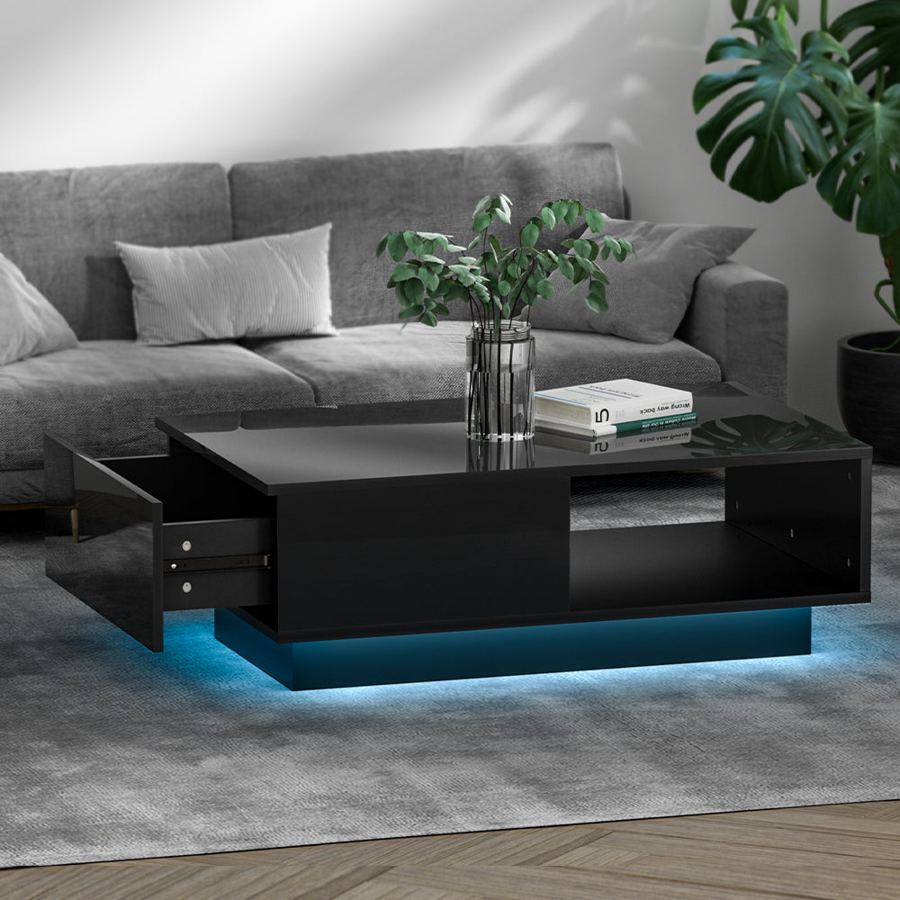 Artiss Coffee Table Led Lights Black - VogueDecor.au