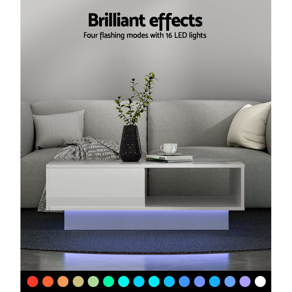 Artiss Coffee Table Led Lights White - VogueDecor.au