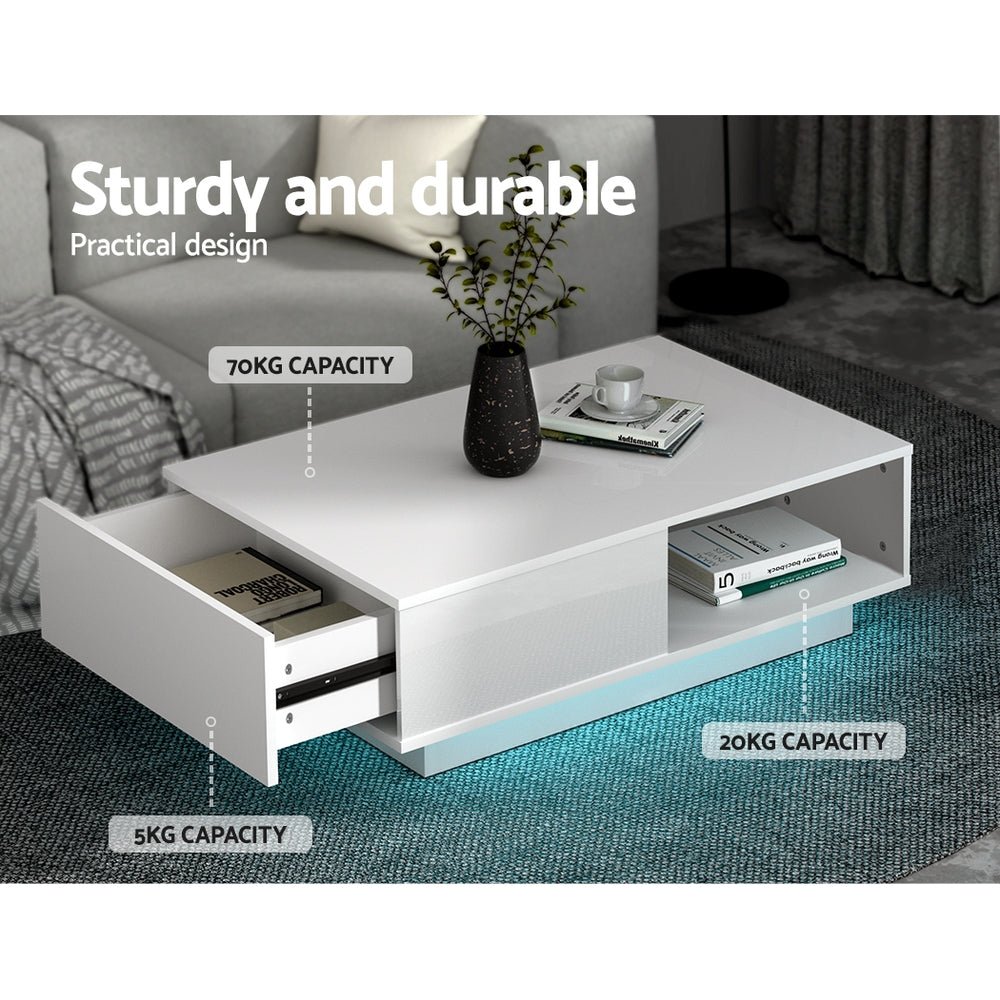 Artiss Coffee Table Led Lights White - VogueDecor.au