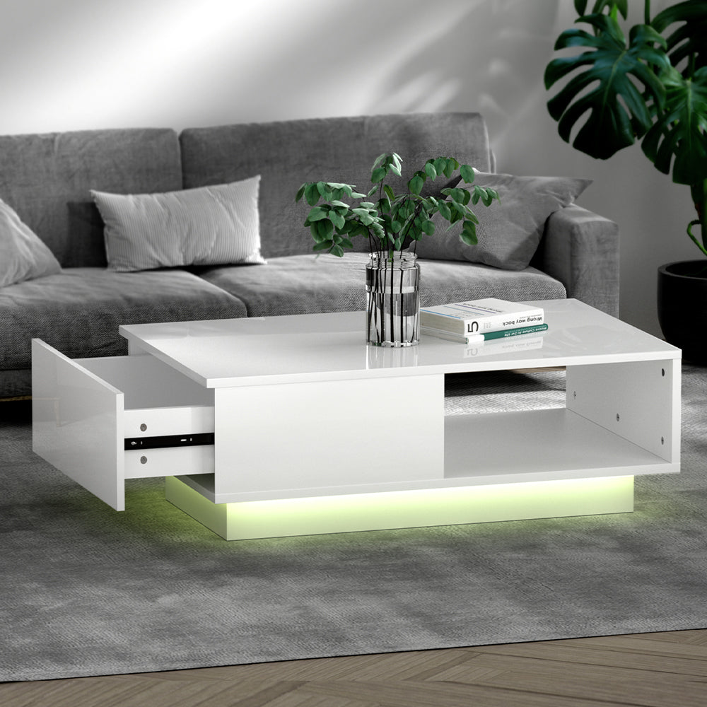 Artiss Coffee Table Led Lights White - VogueDecor.au