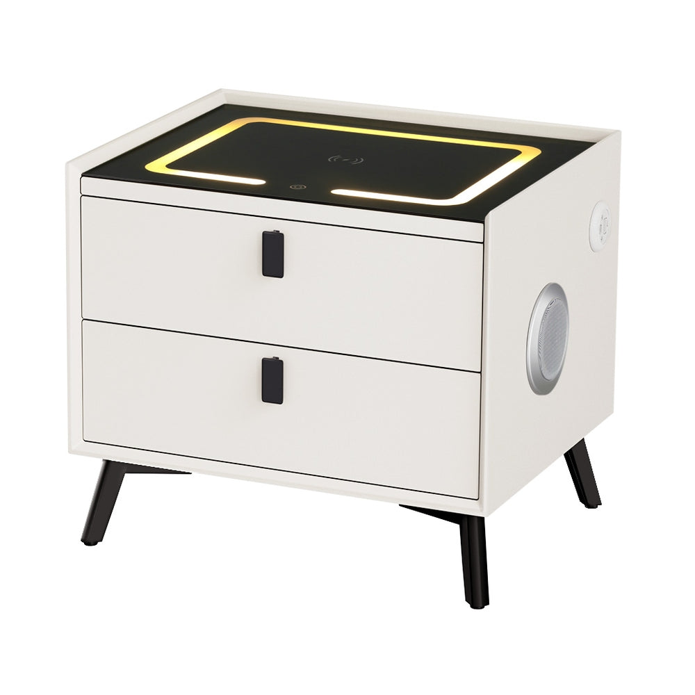 Artiss Smart Bedside Table 2 Drawers with Wireless Charging Ports LED White AIKA - VogueDecor.au