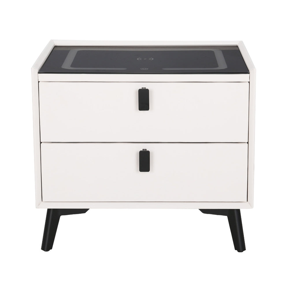 Artiss Smart Bedside Table 2 Drawers with Wireless Charging Ports LED White AIKA - VogueDecor.au