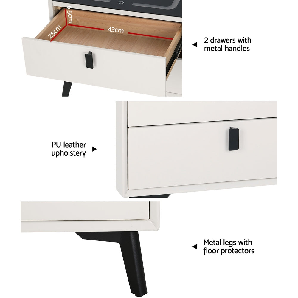 Artiss Smart Bedside Table 2 Drawers with Wireless Charging Ports LED White AIKA - VogueDecor.au
