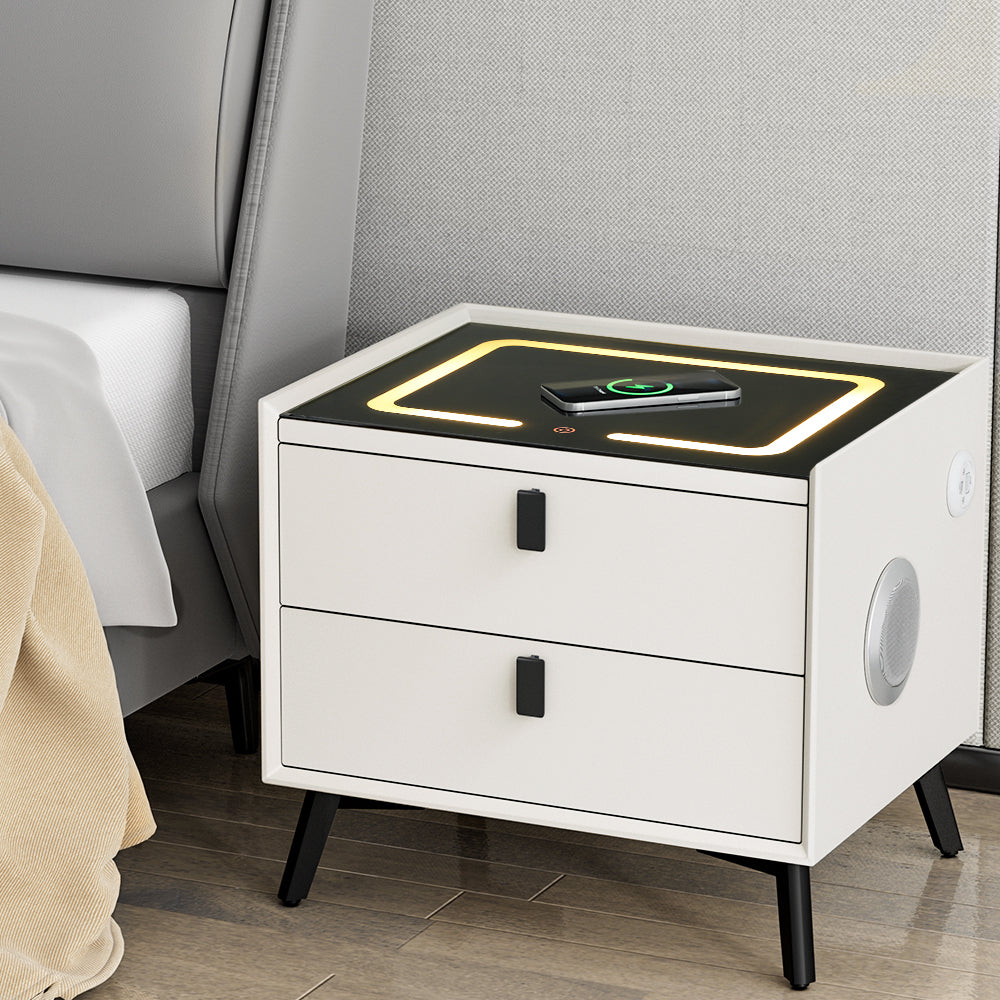Artiss Smart Bedside Table 2 Drawers with Wireless Charging Ports LED White AIKA - VogueDecor.au