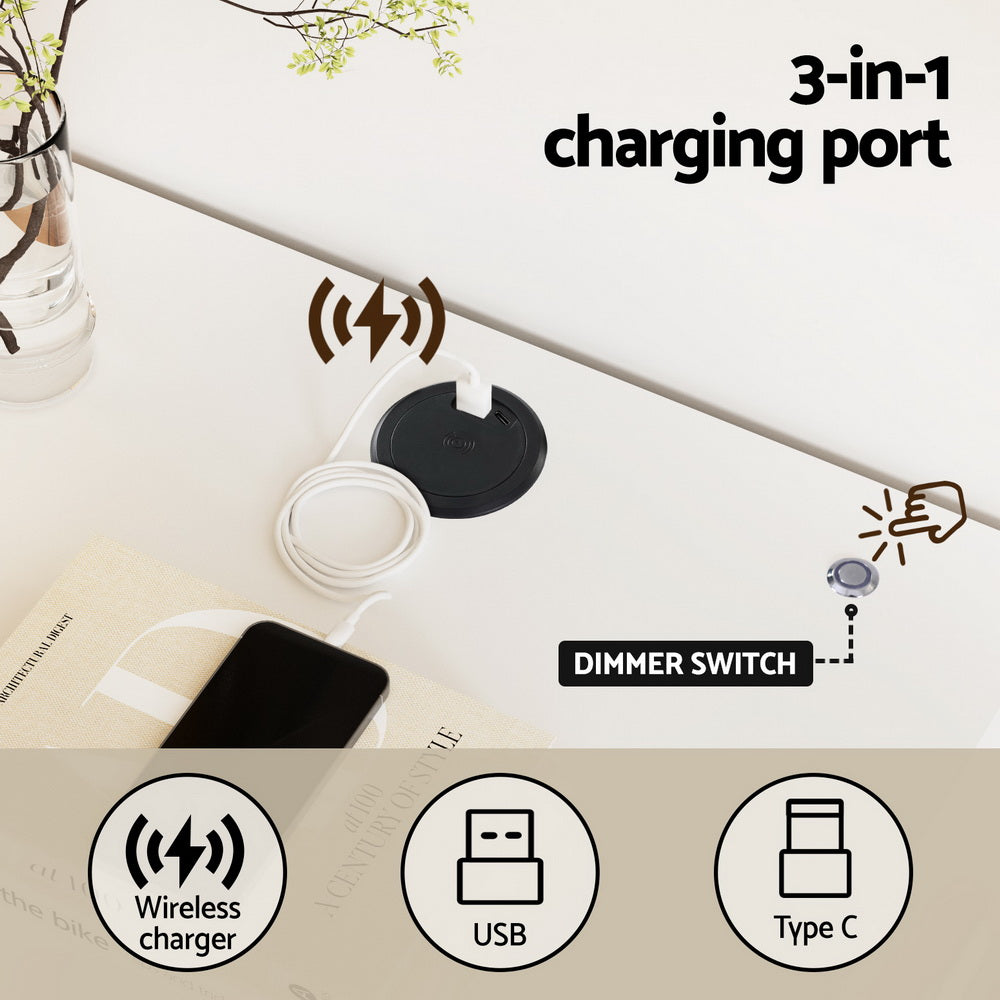 Artiss Smart Bedside Table LED Wireless Charging Ada - VogueDecor.au