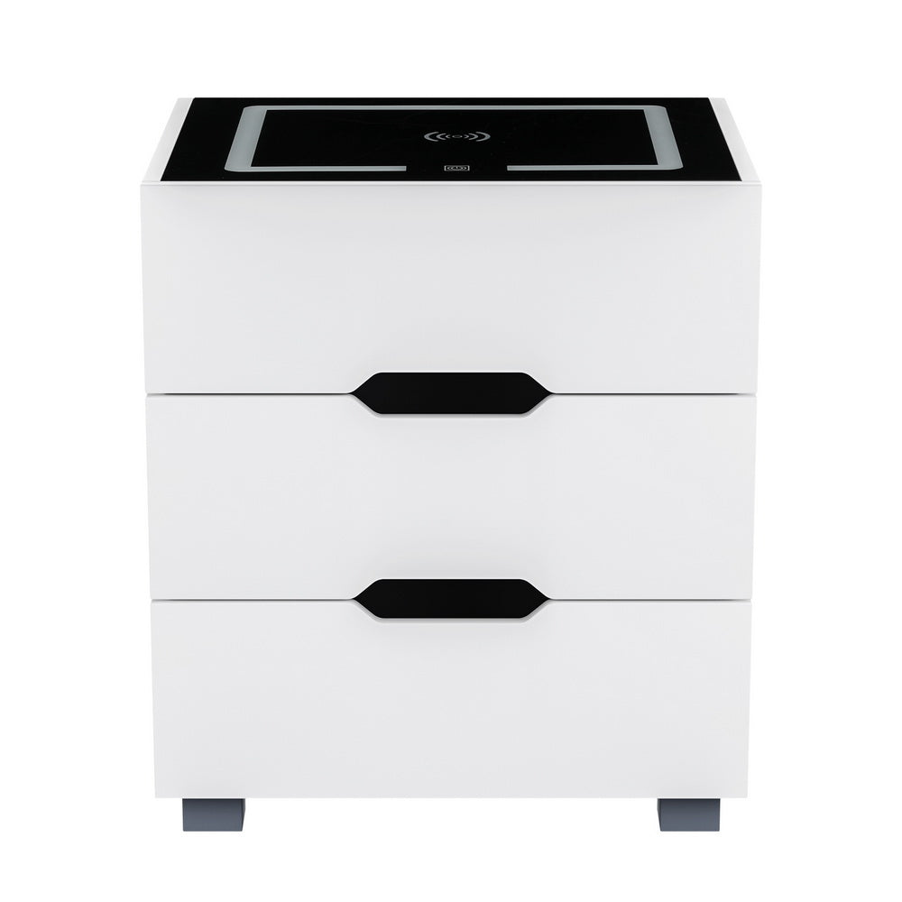 Artiss Smart Bedside Table 3 Drawers with Wireless Charging Ports LED White ADAD - VogueDecor.au