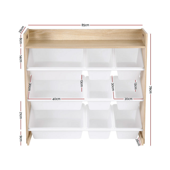 Keezi Kids Toy Box 9 Bins Bookshelf Organiser Display Shelf Storage Rack Wooden