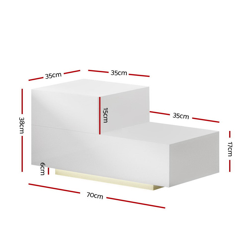 Artiss Bedside Tables LED 2 Drawers - REMI White - VogueDecor.au