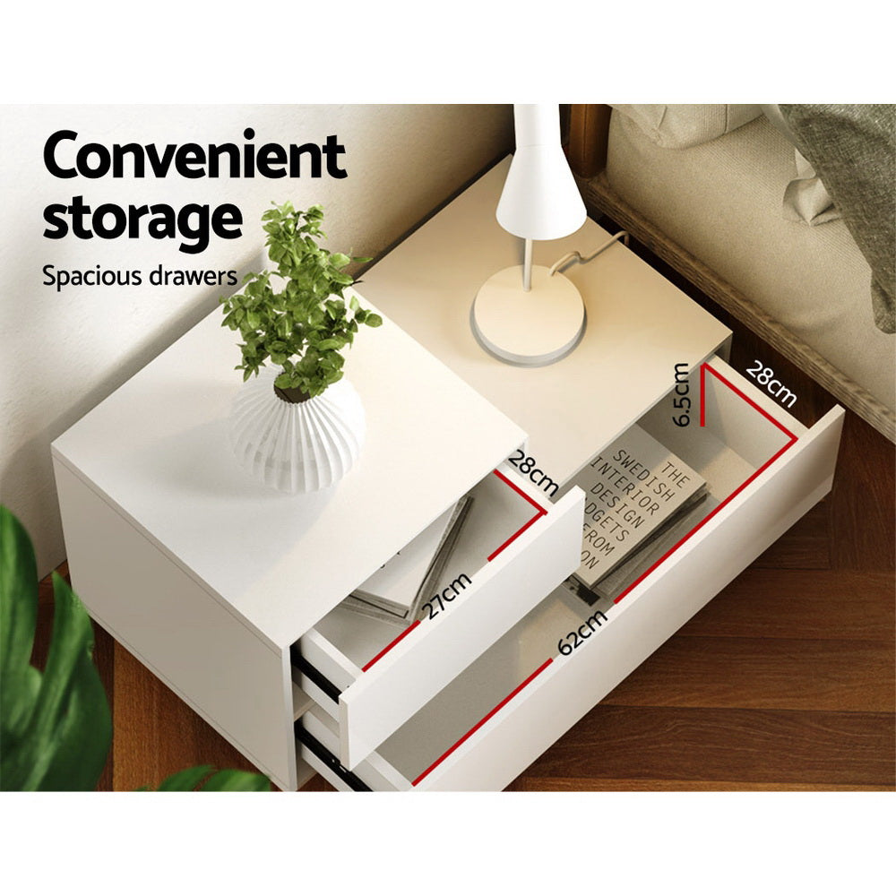 Artiss Bedside Tables LED 2 Drawers - REMI White - VogueDecor.au