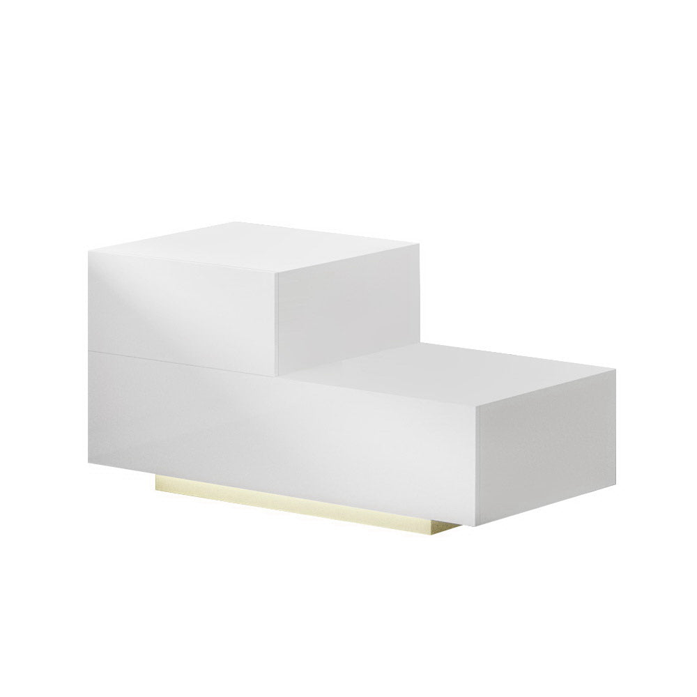 Artiss Bedside Tables LED 2 Drawers - REMI White - VogueDecor.au
