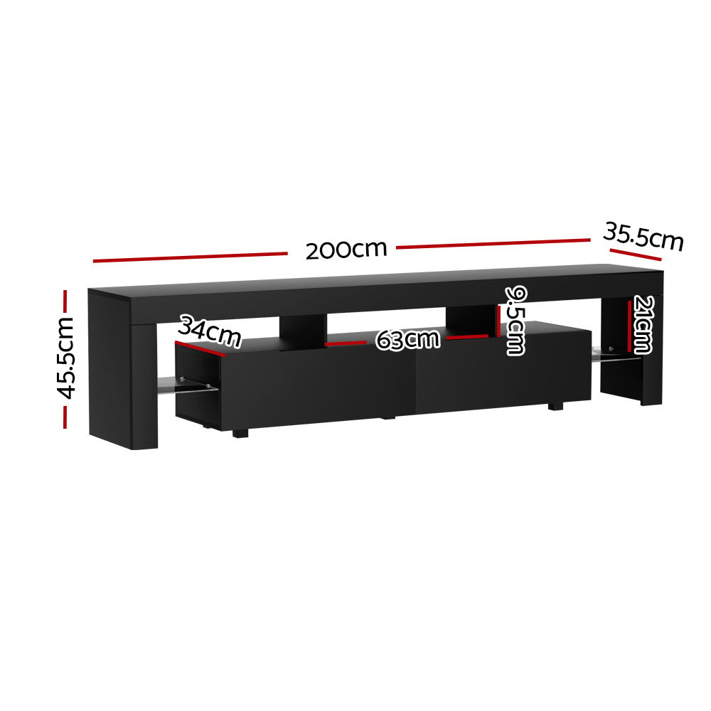 Artiss TV Cabinet Entertainment Unit Stand RGB LED Gloss Furniture 200cm Black - VogueDecor.au