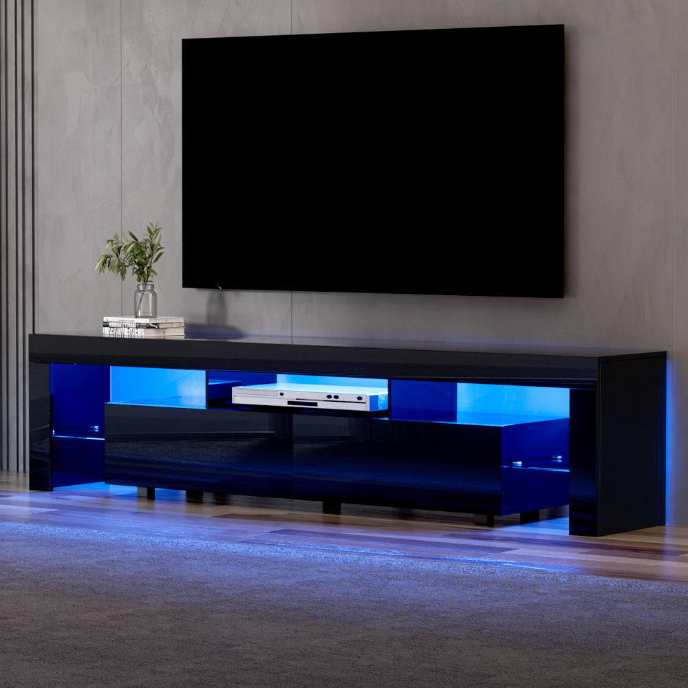 Artiss TV Cabinet Entertainment Unit Stand RGB LED Gloss Furniture 200cm Black - VogueDecor.au