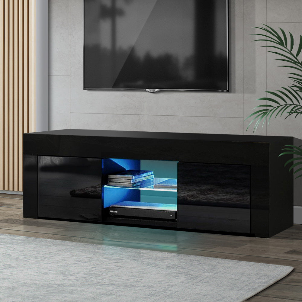 Artiss Entertainment Unit TV Cabinet LED 130cm Black Angus - VogueDecor.au