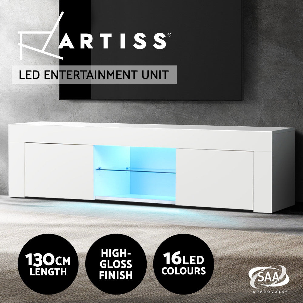 Artiss Entertainment Unit TV Cabinet LED 130cm White Angus - VogueDecor.au