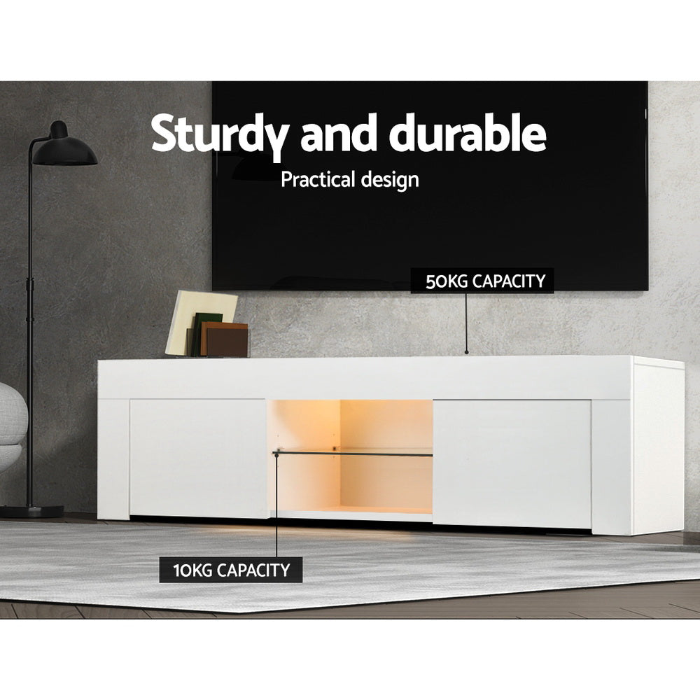 Artiss Entertainment Unit TV Cabinet LED 130cm White Angus - VogueDecor.au