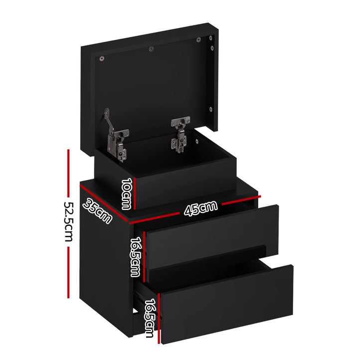 Artiss Bedside Table LED 2 Drawers Lift-up Storage - COLEY Black - VogueDecor.au