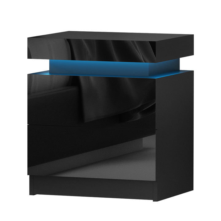 Artiss Bedside Table LED 2 Drawers Lift-up Storage - COLEY Black - VogueDecor.au