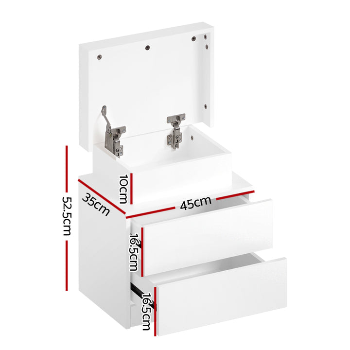 Artiss Bedside Table LED 2 Drawers Lift-up Storage - COLEY White - VogueDecor.au