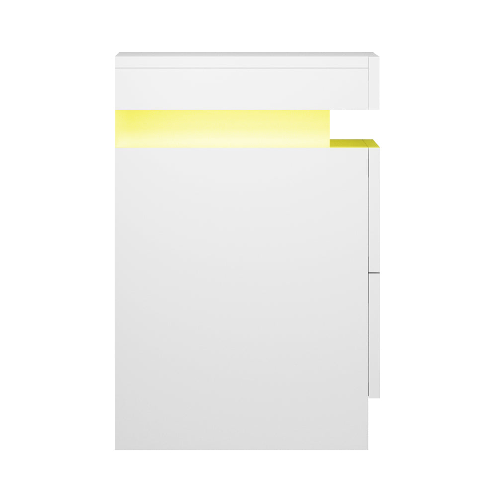 Artiss Bedside Table LED 2 Drawers Lift-up Storage - COLEY White - VogueDecor.au