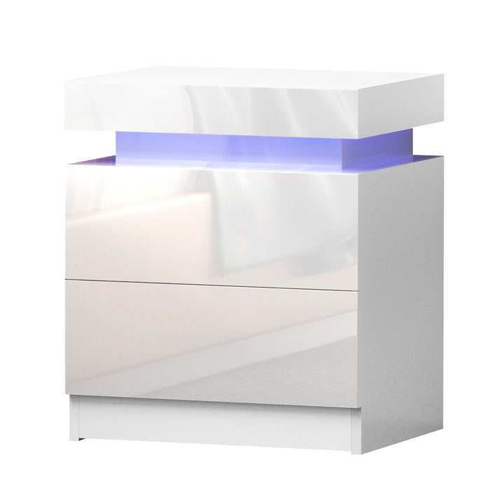 Artiss Bedside Table LED 2 Drawers Lift-up Storage - COLEY White - VogueDecor.au