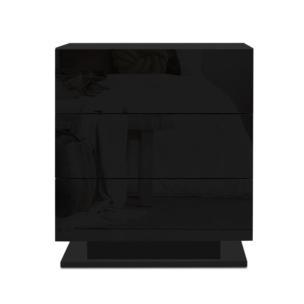 Artiss Bedside Table LED 3 Drawers - MORI Black - VogueDecor.au