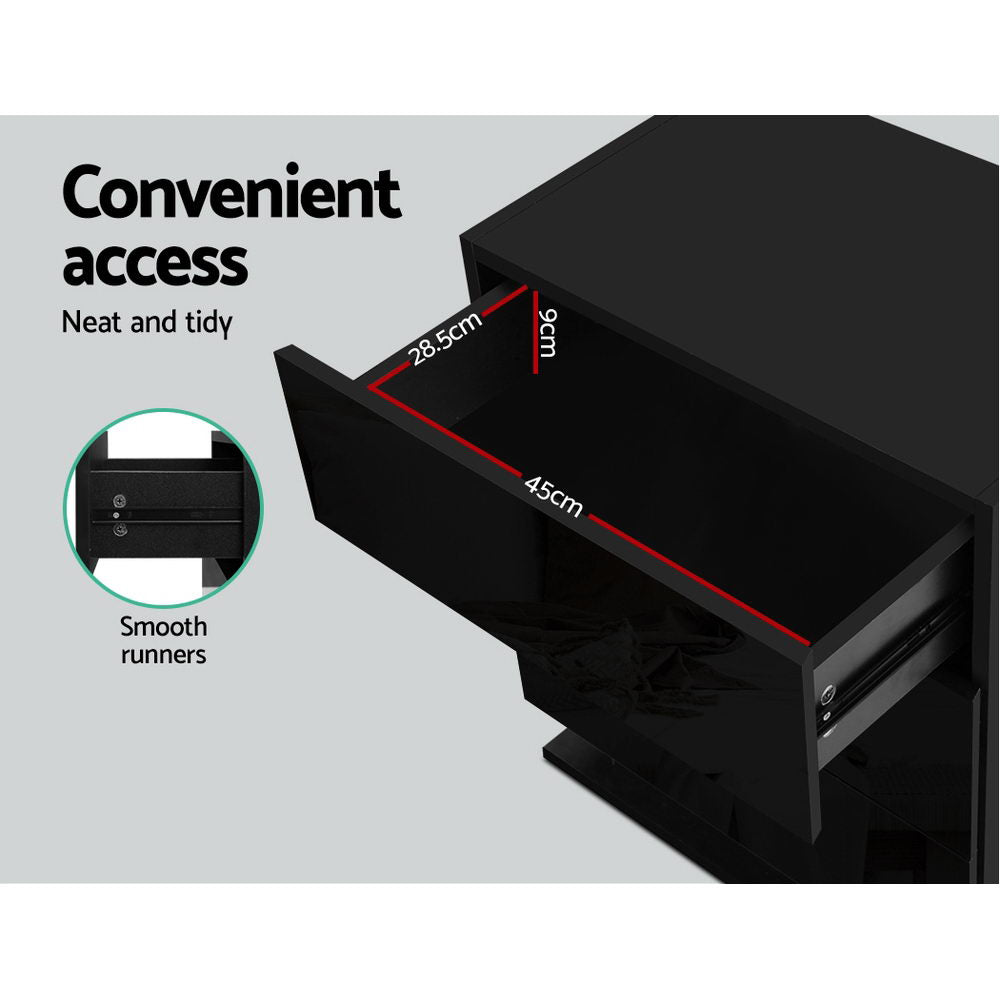 Artiss Bedside Table LED 3 Drawers - MORI Black - VogueDecor.au