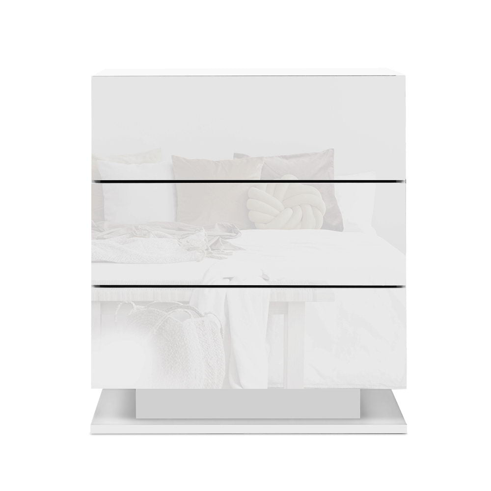 Artiss Bedside Table LED 3 Drawers - MORI White - VogueDecor.au