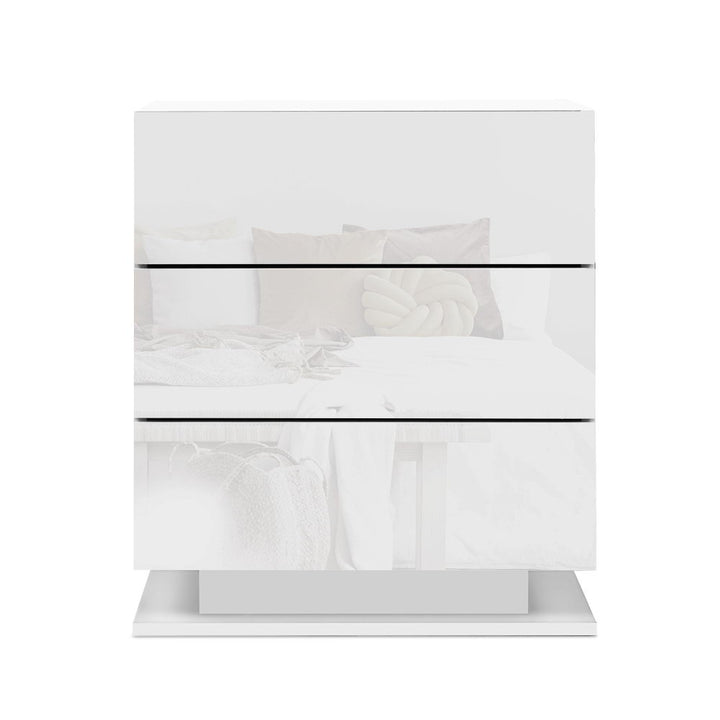 Artiss Bedside Table LED 3 Drawers - MORI White - VogueDecor.au