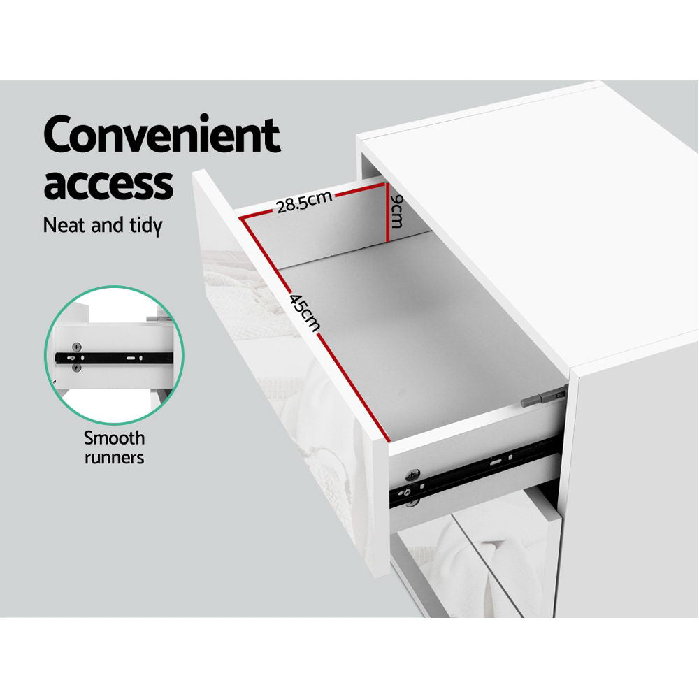 Artiss Bedside Table LED 3 Drawers - MORI White - VogueDecor.au